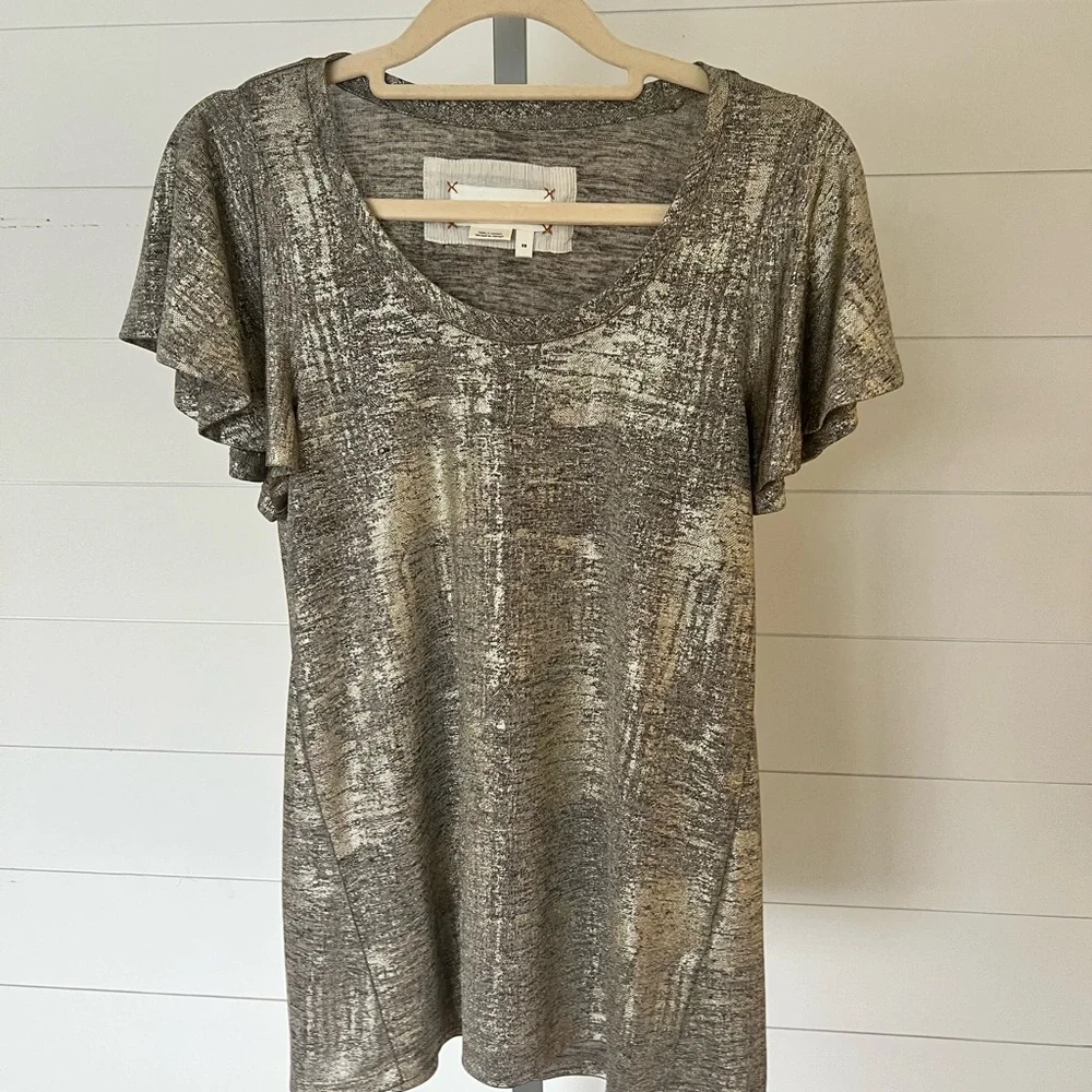 Anthropologie Metallic Flutter Sleeve Top | Holiday Sparkle - Picture 1 of 5
